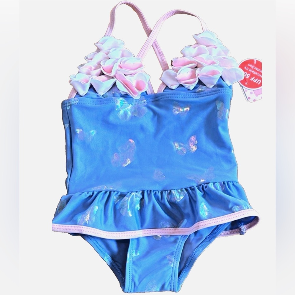 Floatimini Girls 2T Blue Butterfly One Piece Swimsuit NWT Ruffle Boutique Swim